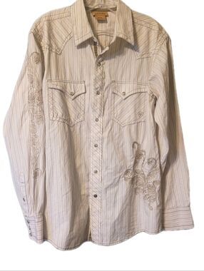 Ariat Shirt Striped Embroidered Pearl Snap Yoke Western Rodeo Cowboy Mens Sz M